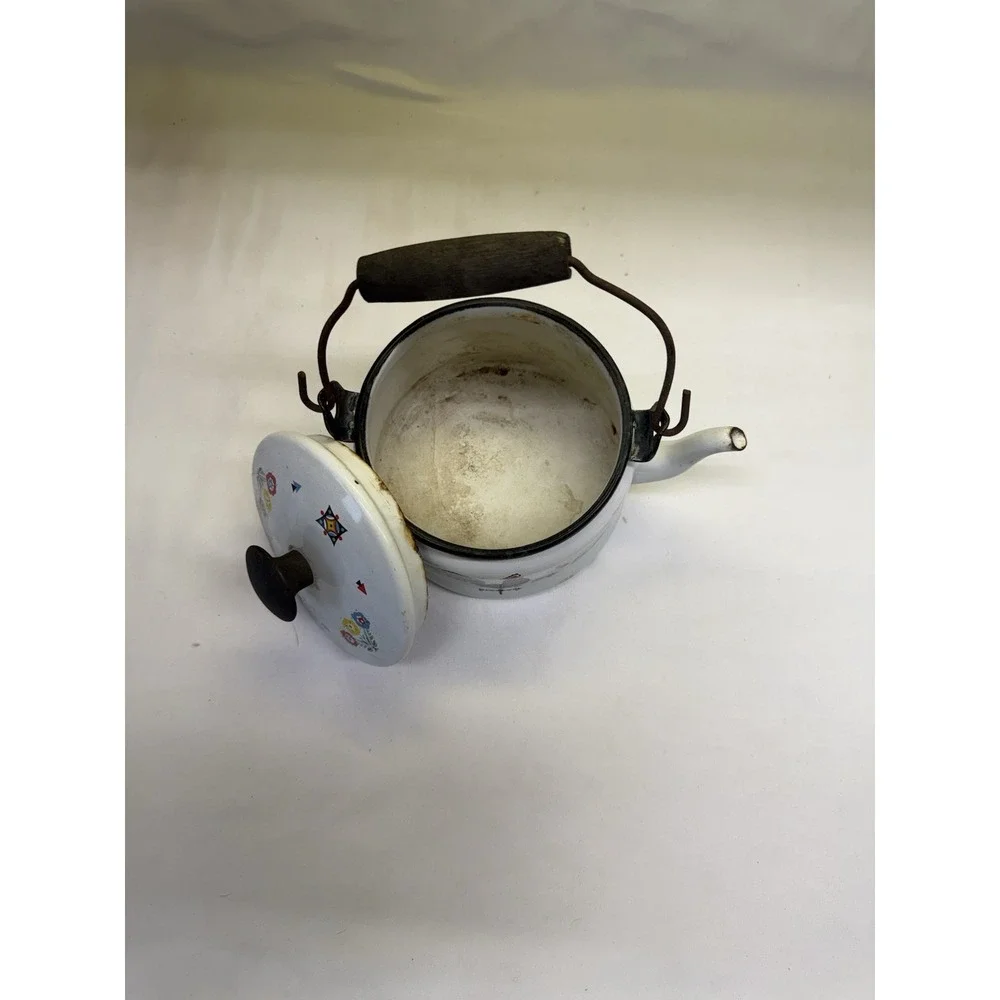 Berggren Rooster Enamelware Tea  Pot Kettle Swedish Folk Art Vintage with Handle